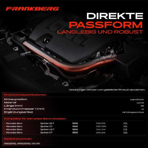 Frankberg 1x Kühlerschlauch Turboschlauch für Mercedes-Benz Sprinter 3,5-T Bus Kasten Pritsche/Fahrgestell B906 Bild Frankberg 1x Kühlerschlauch Turboschlauch für Mercedes-Benz Sprinter 3,5-T Bus Kasten Pritsche/Fahrgestell B906