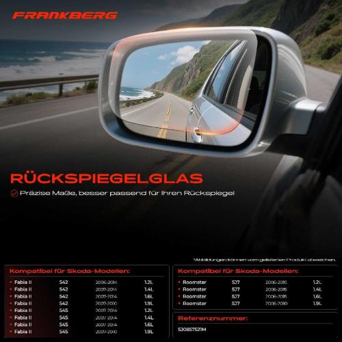 1x Spiegelglas Außenspiegel links für Skoda Fabia II Combi 545 542 Roomster 5J7 Bild 1x Spiegelglas Außenspiegel links für Skoda Fabia II Combi 545 542 Roomster 5J7