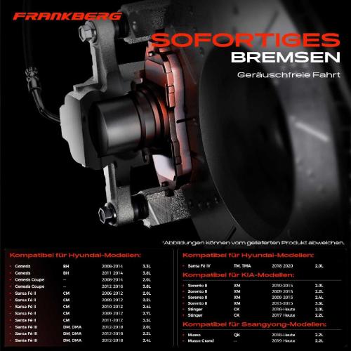 Frankberg 4x Bremsbeläge Hinterachse für Hyundai Equus/Centennial Genesis Coupe Grand Santa Fé II Kasten/SUV Bild Frankberg 4x Bremsbeläge Hinterachse für Hyundai Equus/Centennial Genesis Coupe Grand Santa Fé II Kasten/SUV