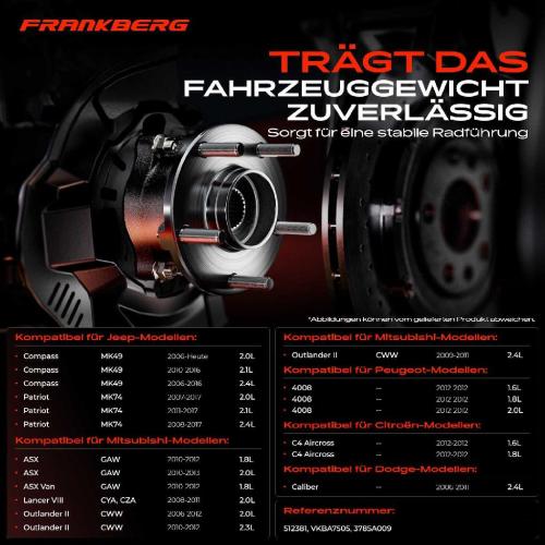 Frankberg 1x Radnabe Radlagersatz Hinterachse beidseitig f r Citro n C4 Aircross Dodge Caliber Jeep Compass Patriot Bild Frankberg 1x Radnabe Radlagersatz Hinterachse beidseitig f r Citro n C4 Aircross Dodge Caliber Jeep Compass Patriot