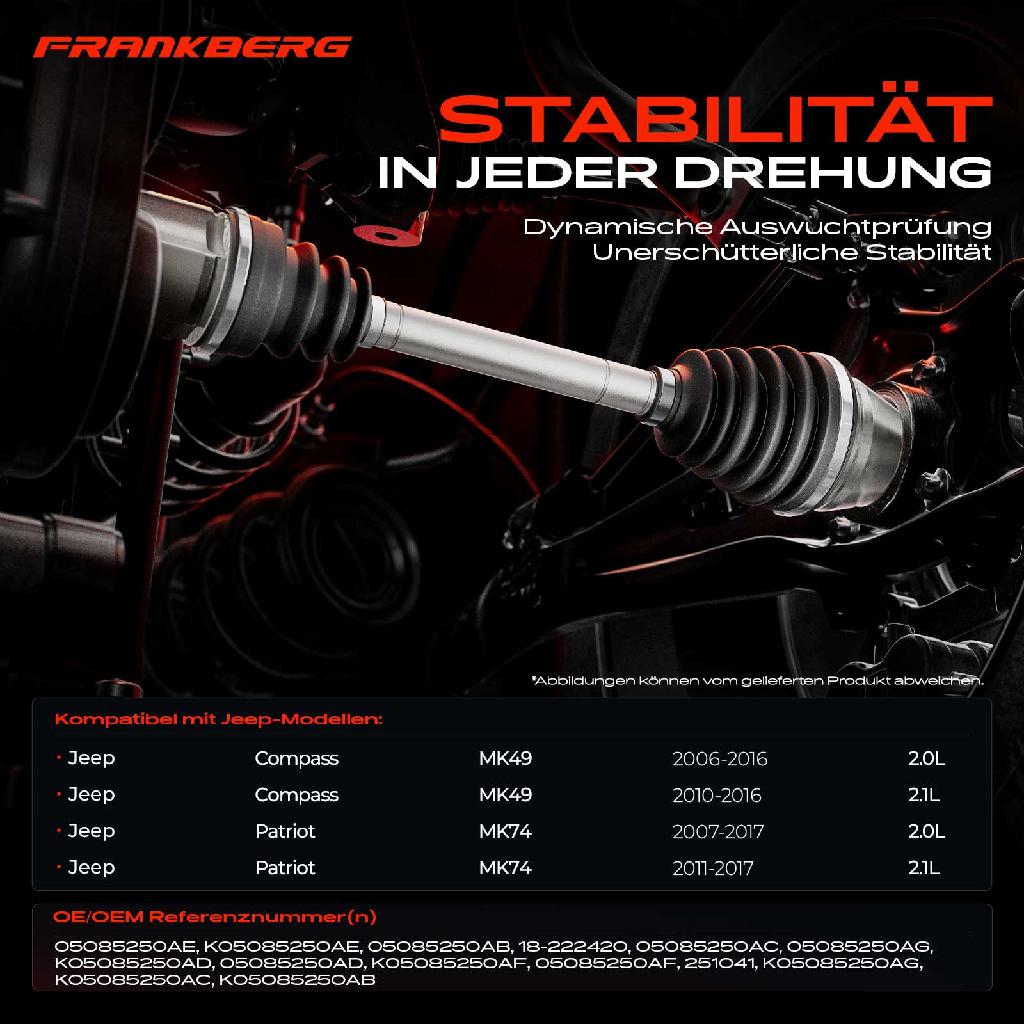 1x Antriebswelle Vorderachse Rechts für Jeep Compass MK49 Patriot MK74 2006-2017