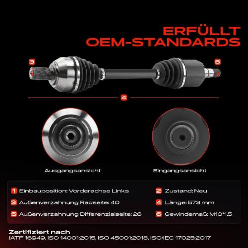 1x Antriebswelle Vorderachse Links für Volvo S60 134 V60 155 157 V70 135 2015-2018 Bild 1x Antriebswelle Vorderachse Links für Volvo S60 134 V60 155 157 V70 135 2015-2018