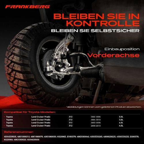 Frankberg 1x Querlenker Satz Vorderachse für Toyota Land Cruiser Prado J12 3.0L 4.0L 2002-2010 Bild Frankberg 1x Querlenker Satz Vorderachse für Toyota Land Cruiser Prado J12 3.0L 4.0L 2002-2010