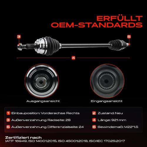 Frankberg 1x Antriebswelle Vorderachse Rechts für Opel Combo Kasten/MPV Tour/Life Citroën Peugeot 308 II SW II Bild Frankberg 1x Antriebswelle Vorderachse Rechts für Opel Combo Kasten/MPV Tour/Life Citroën Peugeot 308 II SW II
