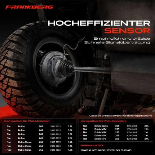 Frankberg 1x ABS Sensor Hinterachse beidseitig für Fiat Doblo Cargo MPV 1.2L 1.4L 1.6L 2.0L 2010-2023 Bild Frankberg 1x ABS Sensor Hinterachse beidseitig für Fiat Doblo Cargo MPV 1.2L 1.4L 1.6L 2.0L 2010-2023