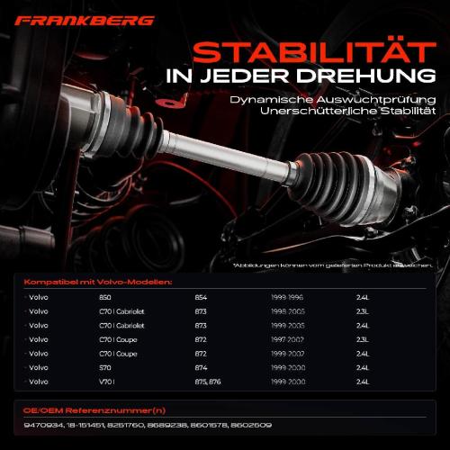 Frankberg 1x Antriebswelle Vorderachse Links für Volvo 850 854 C70 873 872 S70 874 V70 875 876 2.3L 2.4L Bild Frankberg 1x Antriebswelle Vorderachse Links für Volvo 850 854 C70 873 872 S70 874 V70 875 876 2.3L 2.4L