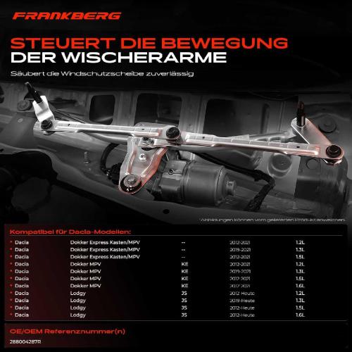 Frankberg 1x Wischergestänge Vorne für Dacia Dokker MPV Express Kasten/MPV Lodgy JS Bild Frankberg 1x Wischergestänge Vorne für Dacia Dokker MPV Express Kasten/MPV Lodgy JS