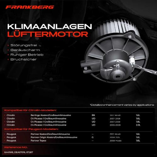 Frankberg 1x Gebläsemotor Innenraumgebläse für Citroën Berlingo C4 Picasso UD Peugeot Partner Bild Frankberg 1x Gebläsemotor Innenraumgebläse für Citroën Berlingo C4 Picasso UD Peugeot Partner
