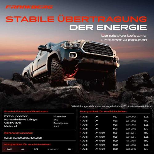 Frankberg 1x Kardanwelle Gelenkwelle Hinterachse für Audi A4 8E2 8EC A4 Avant 8E5 8ED 1.8L 3.0L 3.1L 2000-2008 Bild Frankberg 1x Kardanwelle Gelenkwelle Hinterachse für Audi A4 8E2 8EC A4 Avant 8E5 8ED 1.8L 3.0L 3.1L 2000-2008