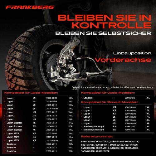 Frankberg 1x Querlenker Satz Vorderachse für Dacia Logan Express MCV Pick-up Sandero Renault I Kombi Sandero/Stepway Bild Frankberg 1x Querlenker Satz Vorderachse für Dacia Logan Express MCV Pick-up Sandero Renault I Kombi Sandero/Stepway