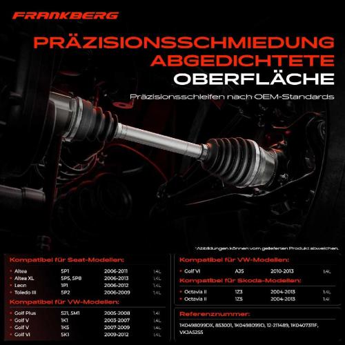 Frankberg 1x Antriebswelle Gelenksatz Vorderachse für VW Golf 1K1 Seat Altea 5P Leon Toledo Skoda Bild Frankberg 1x Antriebswelle Gelenksatz Vorderachse für VW Golf 1K1 Seat Altea 5P Leon Toledo Skoda