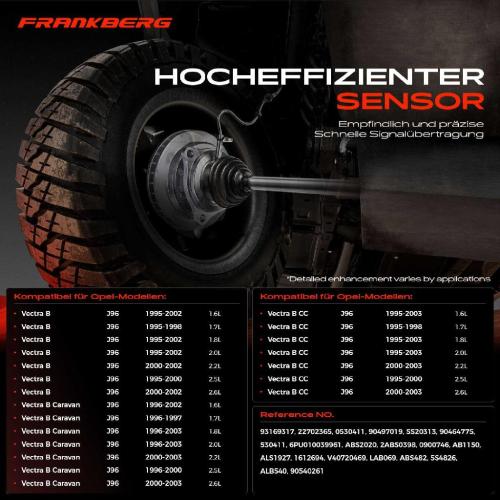 Frankberg 2x ABS Sensor Vorderachse beidseitig für Opel Vectra B Caravan CC 1.6L 1.7L 1.8L 2.0L 2.2L 2.5L 2.6L 1995-2003 Bild Frankberg 2x ABS Sensor Vorderachse beidseitig für Opel Vectra B Caravan CC 1.6L 1.7L 1.8L 2.0L 2.2L 2.5L 2.6L 1995-2003