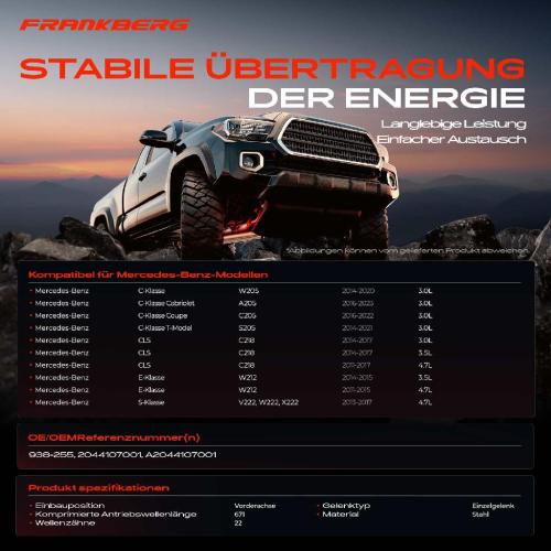 Frankberg 1x Kardanwelle Gelenkwelle Vorderachse für Mercedes-Benz W205 A205 C205 S205 C218 W212 S212 V222 W222 X222 Bild Frankberg 1x Kardanwelle Gelenkwelle Vorderachse für Mercedes-Benz W205 A205 C205 S205 C218 W212 S212 V222 W222 X222