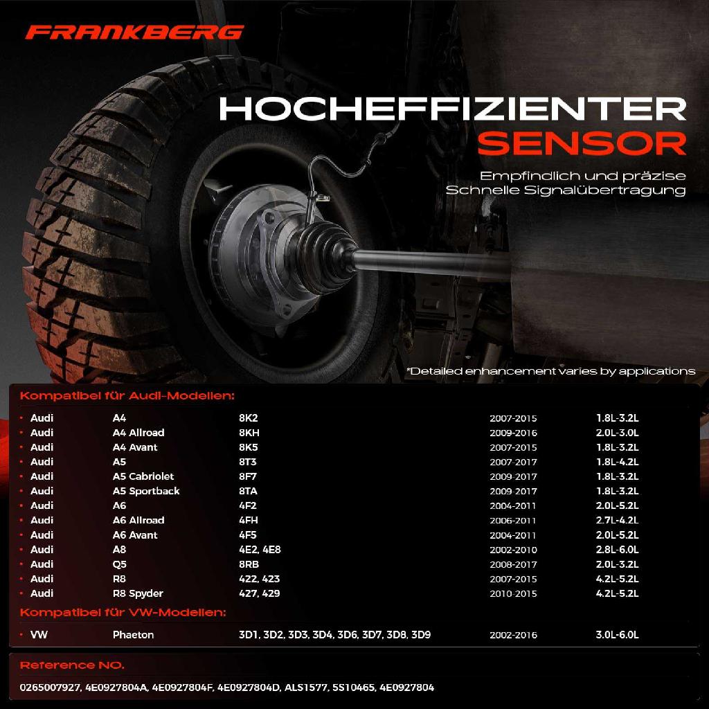 1x ABS Sensor Vorderachse rechts für VW Phaeton Audi A4 Allroad Avant A5 Cabriolet Sportback A6 A8 Q5 R8