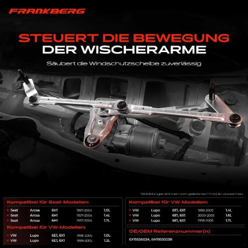 Frankberg 1x Wischergestänge Vorne für VW Lupo 6X1 6E1 Seat Arosa 6H 1997-2005 Bild Frankberg 1x Wischergestänge Vorne für VW Lupo 6X1 6E1 Seat Arosa 6H 1997-2005