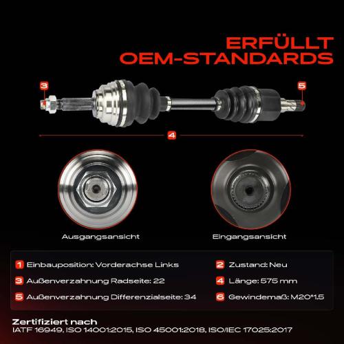 1x Antriebswelle Vorderachse Links für Daewoo Lanos KLAT 1.4L 1.5L Bj ab 1997 Bild 1x Antriebswelle Vorderachse Links für Daewoo Lanos KLAT 1.4L 1.5L Bj ab 1997