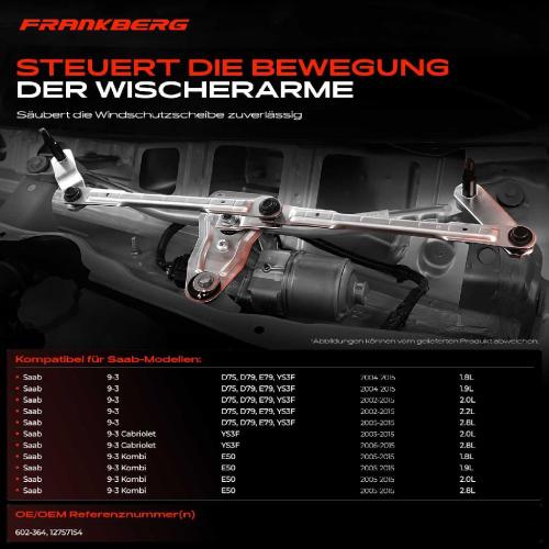 Frankberg 1x Wischergestänge Vorne für Saab 9-3 Cabriolet Kombi YS3F 2002-2015 Bild Frankberg 1x Wischergestänge Vorne für Saab 9-3 Cabriolet Kombi YS3F 2002-2015