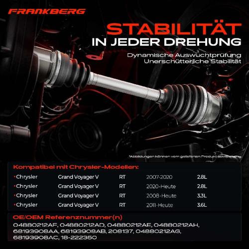 1x Antriebswelle Vorderachse Rechts für Chrysler Grand Voyager V RT ab 2007 Bild 1x Antriebswelle Vorderachse Rechts für Chrysler Grand Voyager V RT ab 2007