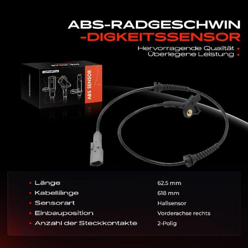 Frankberg 1x ABS Sensor Vorderachse rechts für Citroën C4 Coupe I II Stufenheck DS4 DS5 Peugeot 3008 MPV Bild Frankberg 1x ABS Sensor Vorderachse rechts für Citroën C4 Coupe I II Stufenheck DS4 DS5 Peugeot 3008 MPV