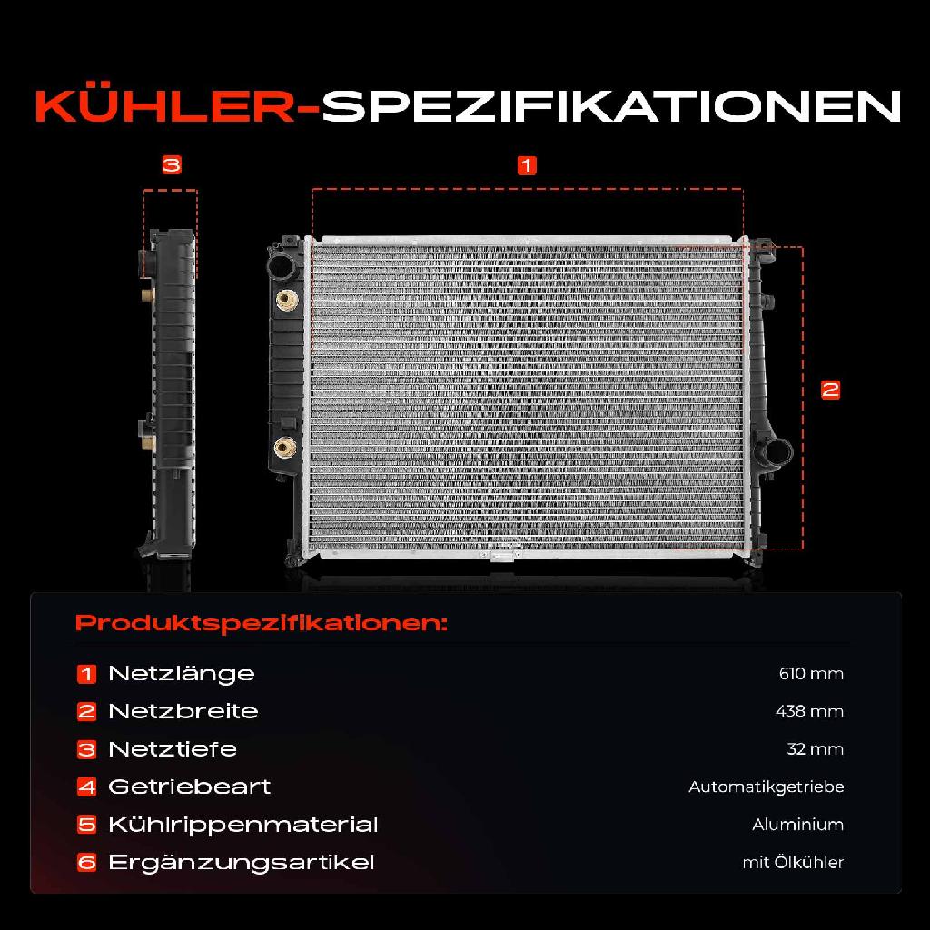 1x Kühler Wasserkühler Motorkühler für BMW 5er E34 530i 535i M5 7er E32 730i 735i