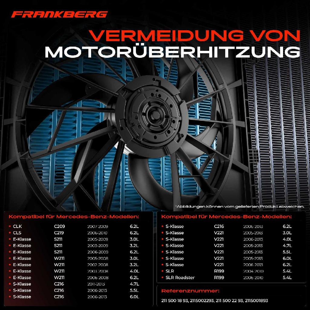 1x Motorkühller Einfachlüfter mit Kühlerlüfterrahmen Mercedes-Benz E-Klasse W211 W221 C216 R199 CLK C209