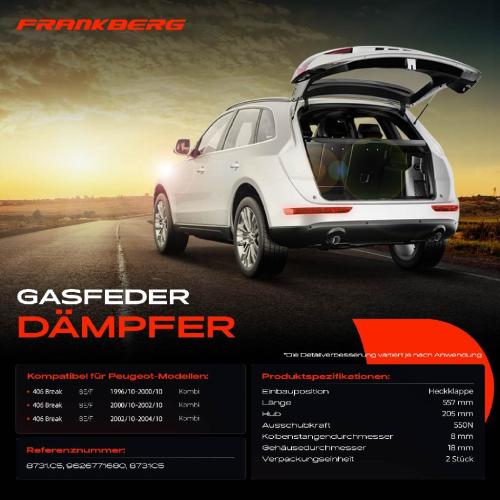 Frankberg 2x Gasfeder Dämpfer Heckklappe für Peugeot 406 Break 8E/F Kombi 1996-2004 Bild Frankberg 2x Gasfeder Dämpfer Heckklappe für Peugeot 406 Break 8E/F Kombi 1996-2004