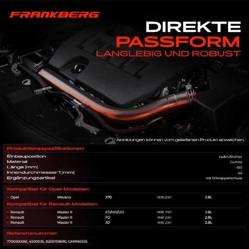 Frankberg 1x Kühlerschlauch Turboschlauch für Opel Movano Combi Kasten Pritsche/Fahrgestell Renault Master II Bus II II Bild Frankberg 1x Kühlerschlauch Turboschlauch für Opel Movano Combi Kasten Pritsche/Fahrgestell Renault Master II Bus II II