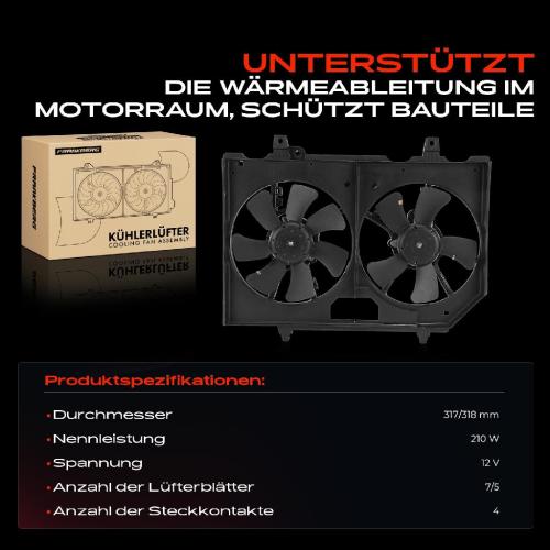 Frankberg 1x Motorkühller Doppellüfter mit Kühlerlüfterrahmen Nissan X-Trail T30 2001-2013 2.0 2.5 4x4 Bild Frankberg 1x Motorkühller Doppellüfter mit Kühlerlüfterrahmen Nissan X-Trail T30 2001-2013 2.0 2.5 4x4