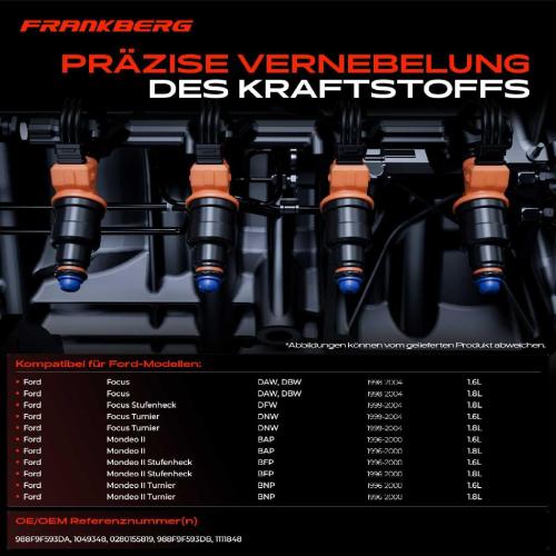 Frankberg 4x Einspritzventil Einspritzdüse für Ford Focus DAW DBW Mondeo II BAP Bild Frankberg 4x Einspritzventil Einspritzdüse für Ford Focus DAW DBW Mondeo II BAP