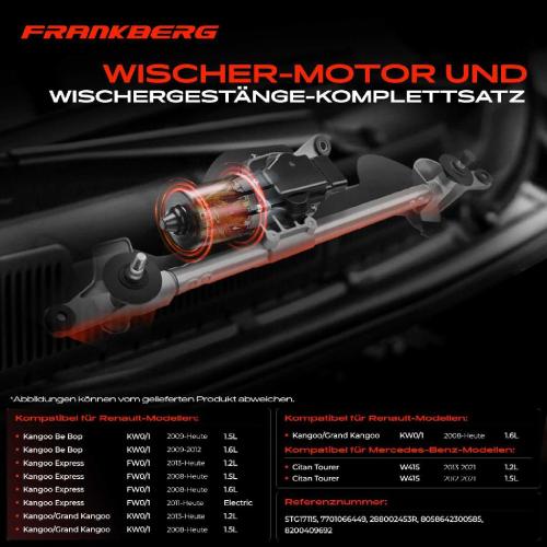 Frankberg 1x Wischerarm Scheibenwischer Vorne für Mercedes-Benz Citan Tourer W415 Renault Kangoo/Grand Kangoo Bild Frankberg 1x Wischerarm Scheibenwischer Vorne für Mercedes-Benz Citan Tourer W415 Renault Kangoo/Grand Kangoo