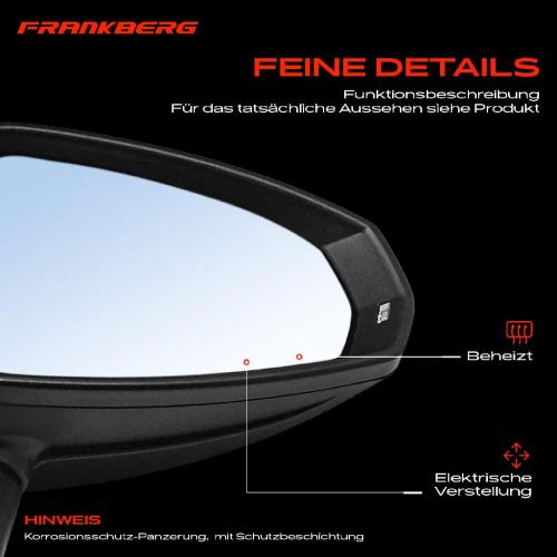Frankberg 1x Außenspiegel Rechts für Audi A3 Sportback 8V1 8VK 8VA 8VF Bj ab 2012 Bild Frankberg 1x Außenspiegel Rechts für Audi A3 Sportback 8V1 8VK 8VA 8VF Bj ab 2012