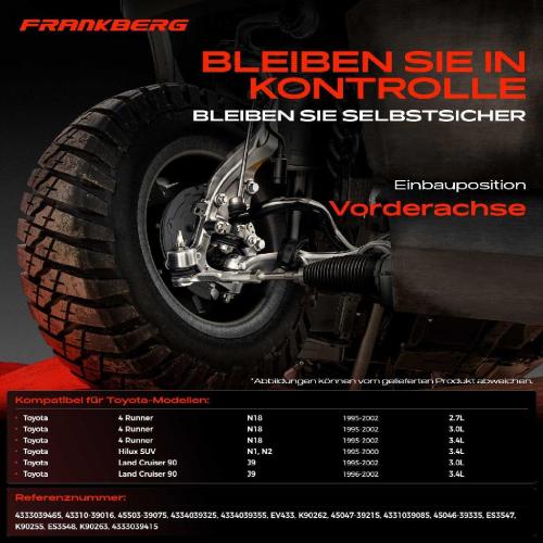 Frankberg 1x Querlenker Satz Vorderachse für Toyota 4 Runner Hilux SUV Land Cruiser 90 2.7L 3.0L 3.4L 1995-2002 Bild Frankberg 1x Querlenker Satz Vorderachse für Toyota 4 Runner Hilux SUV Land Cruiser 90 2.7L 3.0L 3.4L 1995-2002
