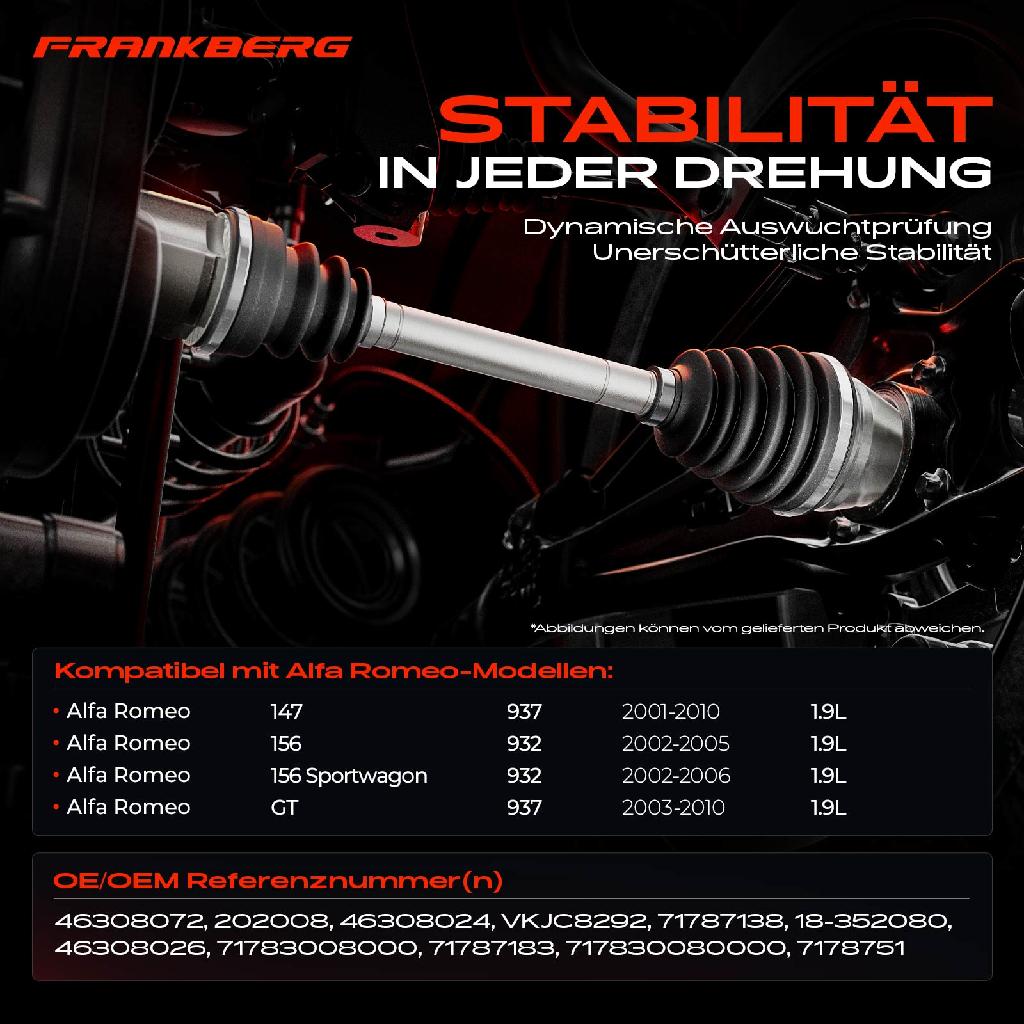 1x Antriebswelle Vorderachse Rechts für Alfa Romeo 147 GT 937 156 932 1.9L 2001-2010