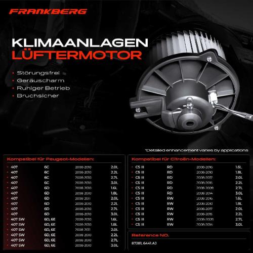 Frankberg 1x Gebläsemotor Innenraumgebläse für Citroën C5 III RD RW TD C6 Peugeot 407 6D 6E Bild Frankberg 1x Gebläsemotor Innenraumgebläse für Citroën C5 III RD RW TD C6 Peugeot 407 6D 6E