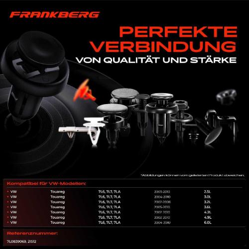Frankberg 20x Befestigungsclips Verkleidung für VW Touareg 7L6 7L7 7LA 2.5L 3.2L 2002-2010 Bild Frankberg 20x Befestigungsclips Verkleidung für VW Touareg 7L6 7L7 7LA 2.5L 3.2L 2002-2010