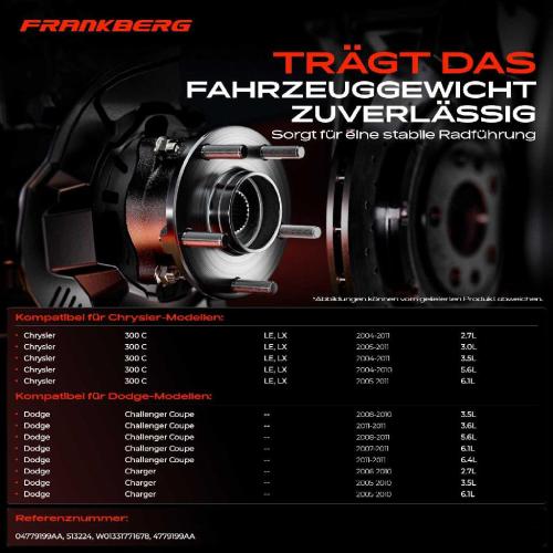 1x Radnabe Radlagersatz Vorderachse beidseitig für Chrysler 300 C Touring Dodge Challenger Coupe Charger Bild 1x Radnabe Radlagersatz Vorderachse beidseitig für Chrysler 300 C Touring Dodge Challenger Coupe Charger