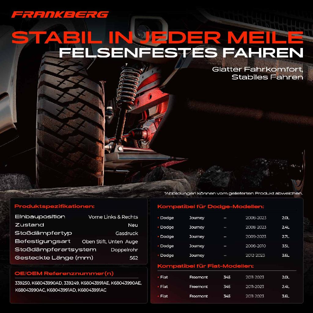 2x Stoßdämpfer Vorderachse für Dodge Journey Fiat Freemont 345 Bj ab 2008