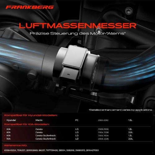1x Luftmassenmesser für Hyundai Matrix FC KIA Cerato LD Cerato Stufenheck 1.5L 2.0L 2004-2010 Bild 1x Luftmassenmesser für Hyundai Matrix FC KIA Cerato LD Cerato Stufenheck 1.5L 2.0L 2004-2010