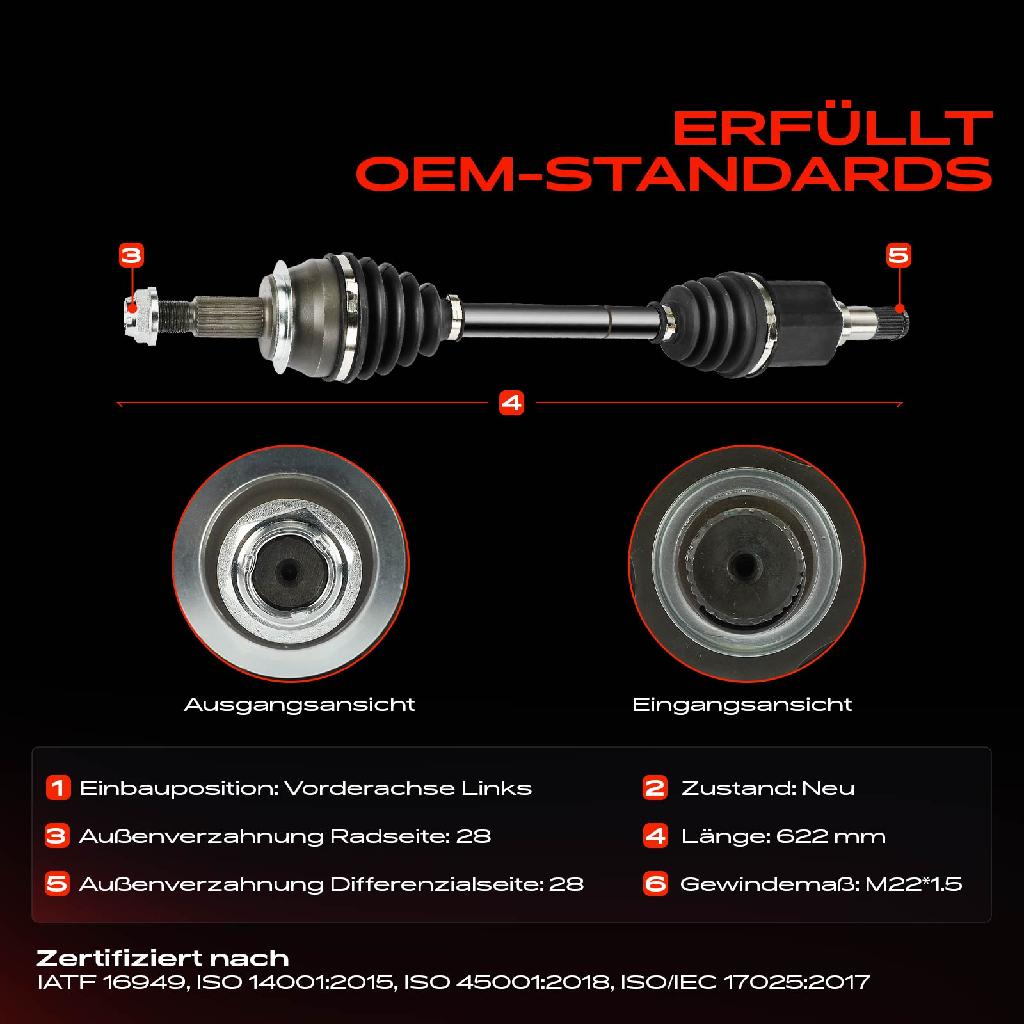 1x Antriebswelle Vorderachse Links für Mazda CX-3 DK 2.0L 2015-2018