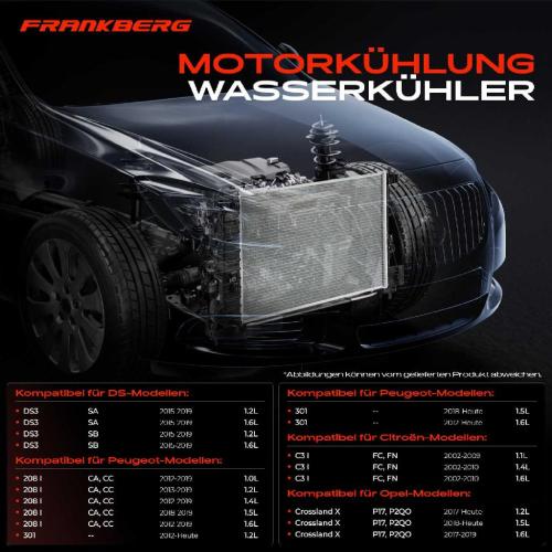 Frankberg 1x Kühler Wasserkühler Motorkühler für Citroën C3 4 DS Peugeot Opel Bild Frankberg 1x Kühler Wasserkühler Motorkühler für Citroën C3 4 DS Peugeot Opel