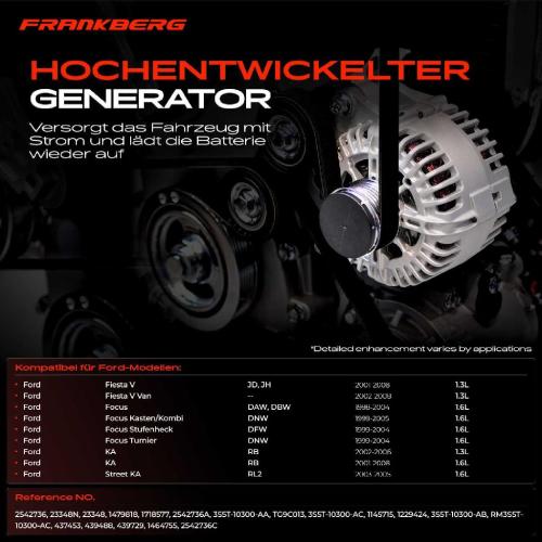 Frankberg 1x Lichtmaschine Generator für Ford Fiesta V JD JH KA RB 1229424 2001-2008 Bild Frankberg 1x Lichtmaschine Generator für Ford Fiesta V JD JH KA RB 1229424 2001-2008