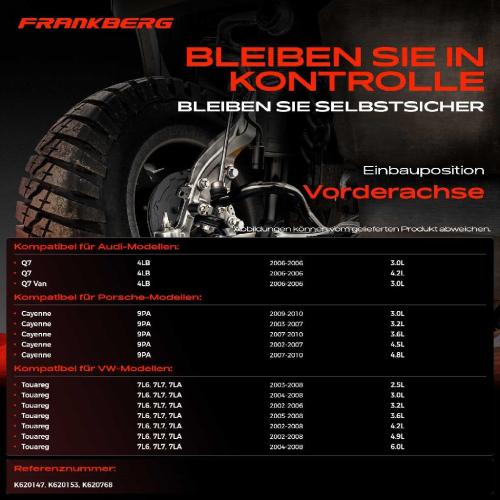Frankberg 4x Querlenker Vorderachse für VW Touareg Audi Q7 Van Porsche Cayenne 3.0L 4.2L 3.2L 3.6L 2002-2010 Bild Frankberg 4x Querlenker Vorderachse für VW Touareg Audi Q7 Van Porsche Cayenne 3.0L 4.2L 3.2L 3.6L 2002-2010
