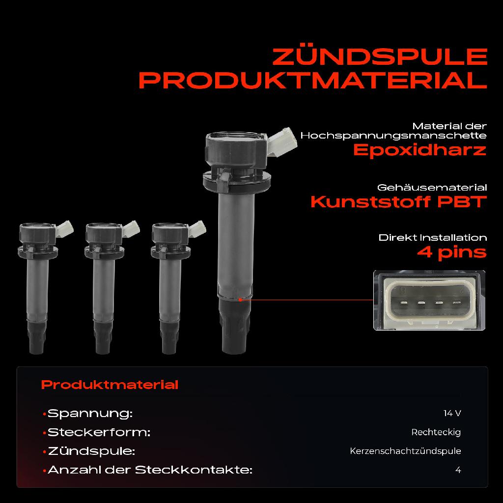 4x Zündspule Zündkerze für Daihatsu Copen L880 L881 Materia M4 Sirion M3 Terios F7 J2 1.3L 1.5L Bj ab 2005