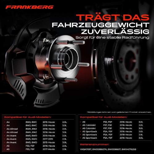 Frankberg 2x Radnabe Radlagersatz Hinterachse beidseitig für Audi A4 Allroad Avant A5 Cabriolet Sportback Bild Frankberg 2x Radnabe Radlagersatz Hinterachse beidseitig für Audi A4 Allroad Avant A5 Cabriolet Sportback