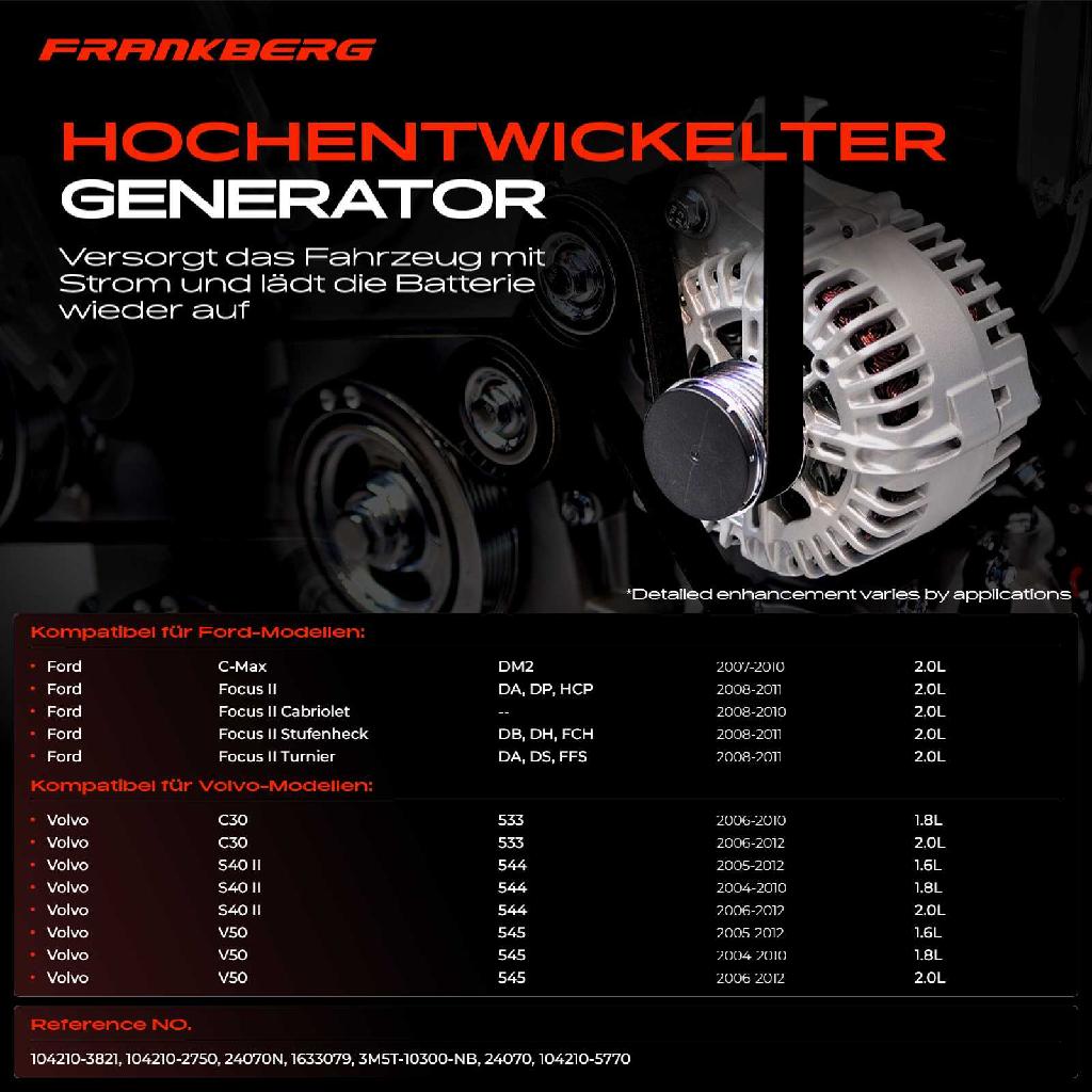 1x Lichtmaschine Generator für Ford C-Max Focus II DA HCP Volvo C30 S40 II V50