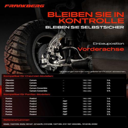Frankberg 1x Querlenker Satz Vorderachse für Chevrolet Camaro Convertible Pontiac Firebird Cabriolet 1992-2002 Bild Frankberg 1x Querlenker Satz Vorderachse für Chevrolet Camaro Convertible Pontiac Firebird Cabriolet 1992-2002