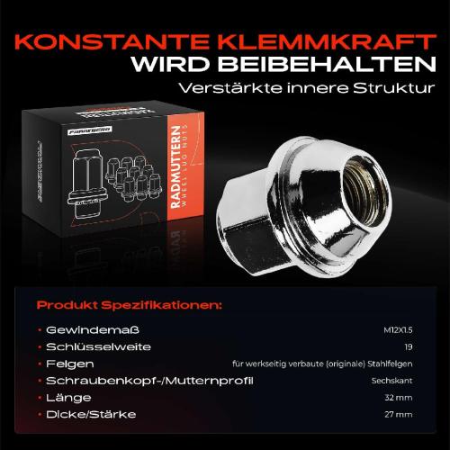 16x Radmutter für Ford B-Max C-Max II Fiesta 6 Focus 3 4 Kuga Mondeo V Bild 16x Radmutter für Ford B-Max C-Max II Fiesta 6 Focus 3 4 Kuga Mondeo V