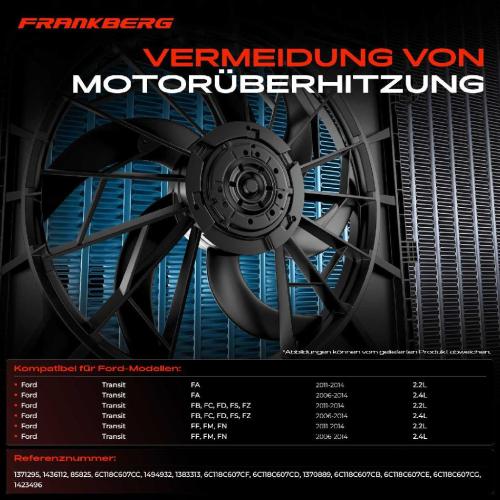 Frankberg 1x Motorkühller Einfachlüfter mit Kühlerlüfterrahmen Ford Transit Bus/Kasten FB FC FD FS FZ FA Bild Frankberg 1x Motorkühller Einfachlüfter mit Kühlerlüfterrahmen Ford Transit Bus/Kasten FB FC FD FS FZ FA