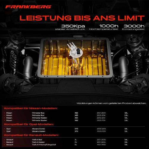 Frankberg 1x Kraftstoffpumpe für Nissan Primastar Bus Kasten Opel Movano Combi Renault Trafic II Pritsche/Fahrgestell Bild Frankberg 1x Kraftstoffpumpe für Nissan Primastar Bus Kasten Opel Movano Combi Renault Trafic II Pritsche/Fahrgestell