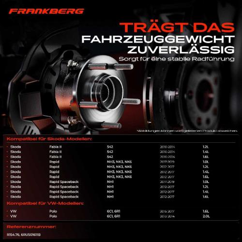 Frankberg 1x Radnabe Radlagersatz Hinterachse beidseitig für VW Polo Skoda Fabia II Rapid Spaceback 2010-2019 Bild Frankberg 1x Radnabe Radlagersatz Hinterachse beidseitig für VW Polo Skoda Fabia II Rapid Spaceback 2010-2019